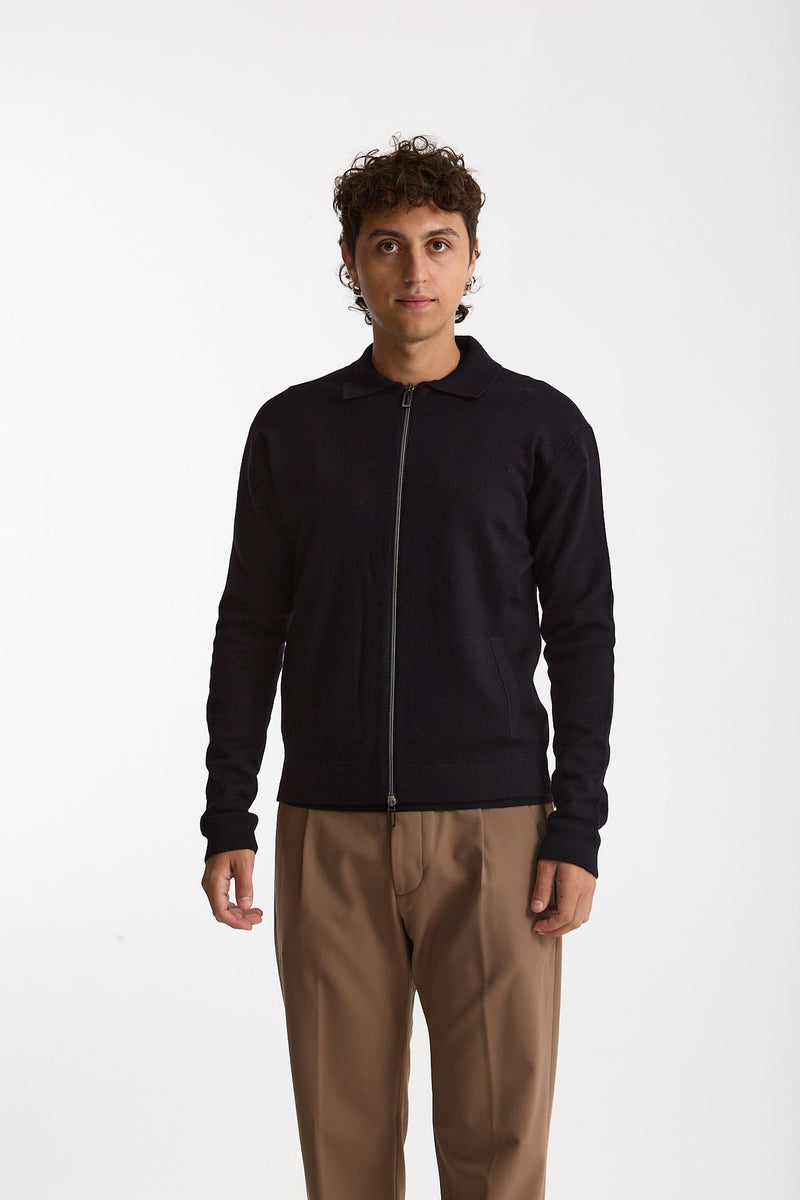 Maglia full zip in lana merino blu uomo Hosio - 7