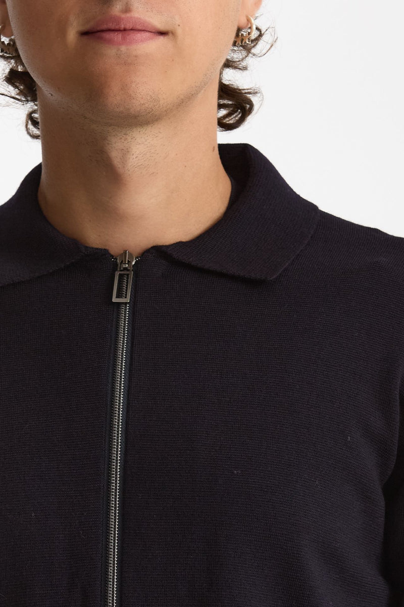 Maglia full zip in lana merino blu uomo Hosio - 8