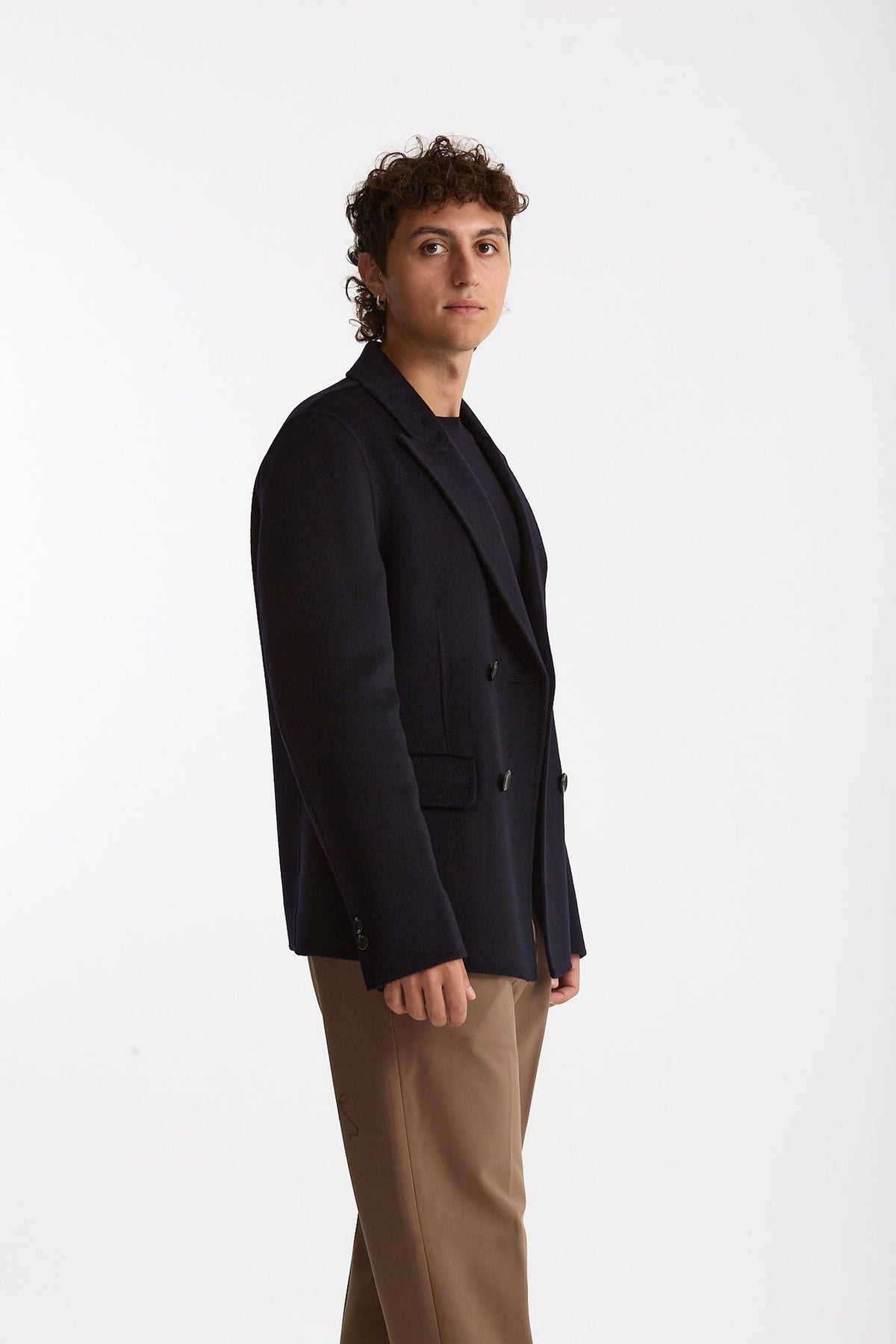 Giacca doppiopetto in lana blu uomo Hosio - 3