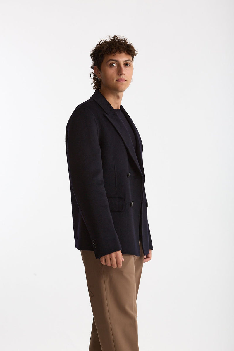 Giacca doppiopetto in lana blu uomo Hosio - 3