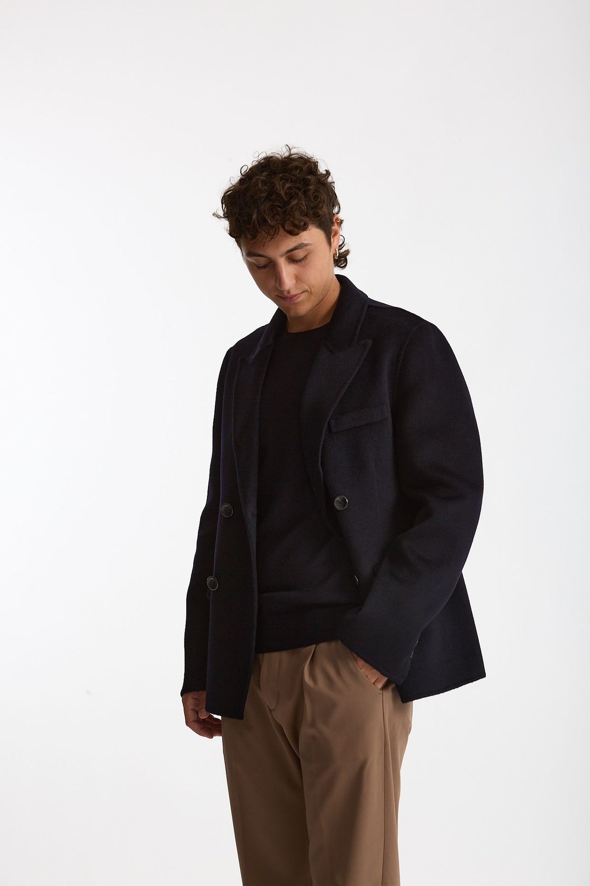 Giacca doppiopetto in lana blu uomo Hosio - 1