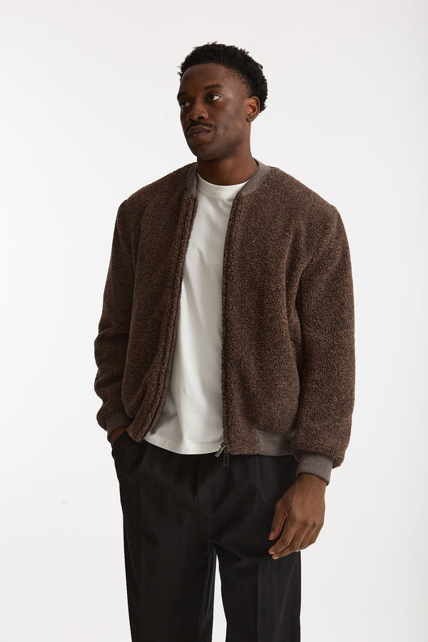 Bomber in lana marrone uomo Hosio