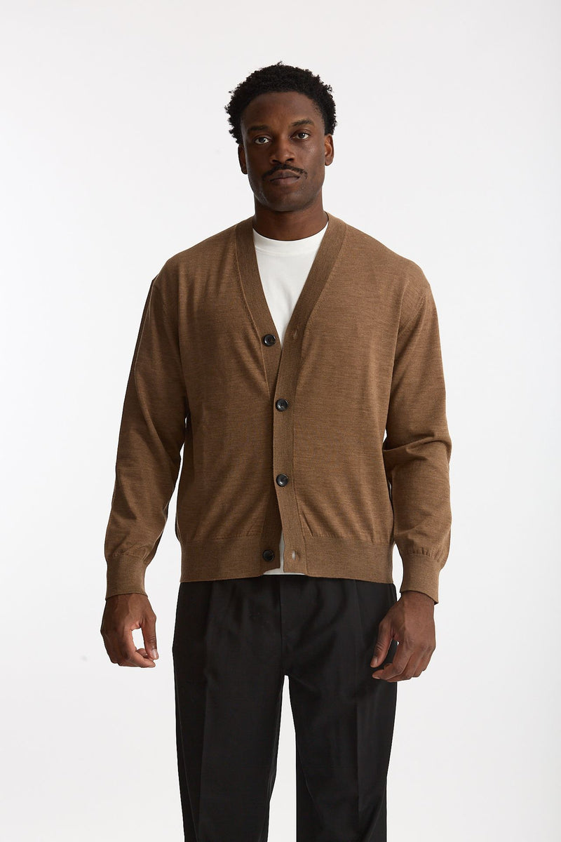 Cardigan in lana rasata cammello uomo Hosio - 5