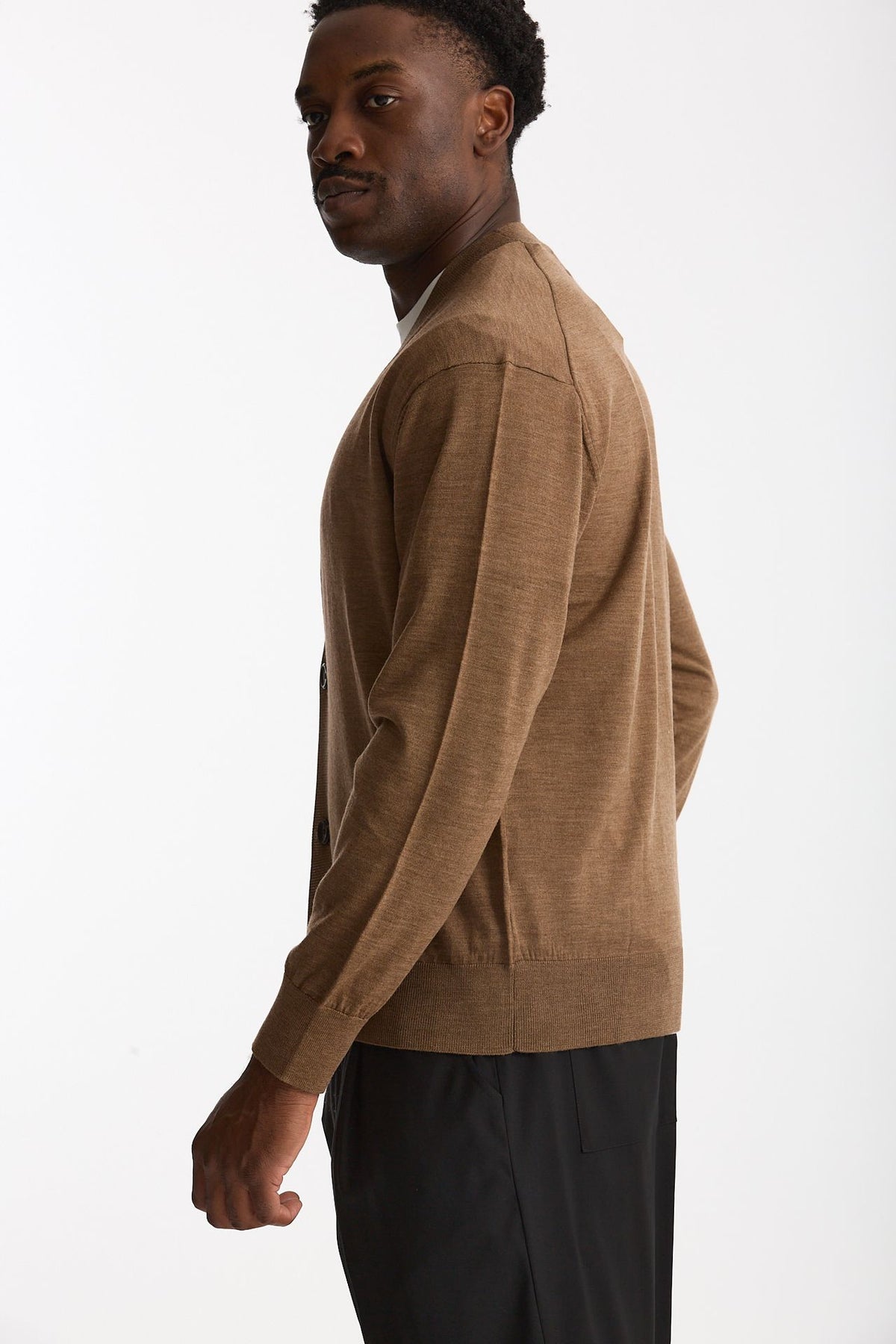 Cardigan in lana rasata cammello uomo Hosio - 2