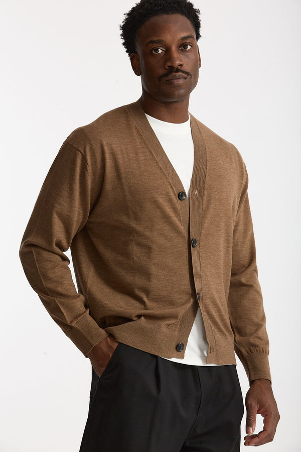 Cardigan in lana rasata cammello uomo Hosio