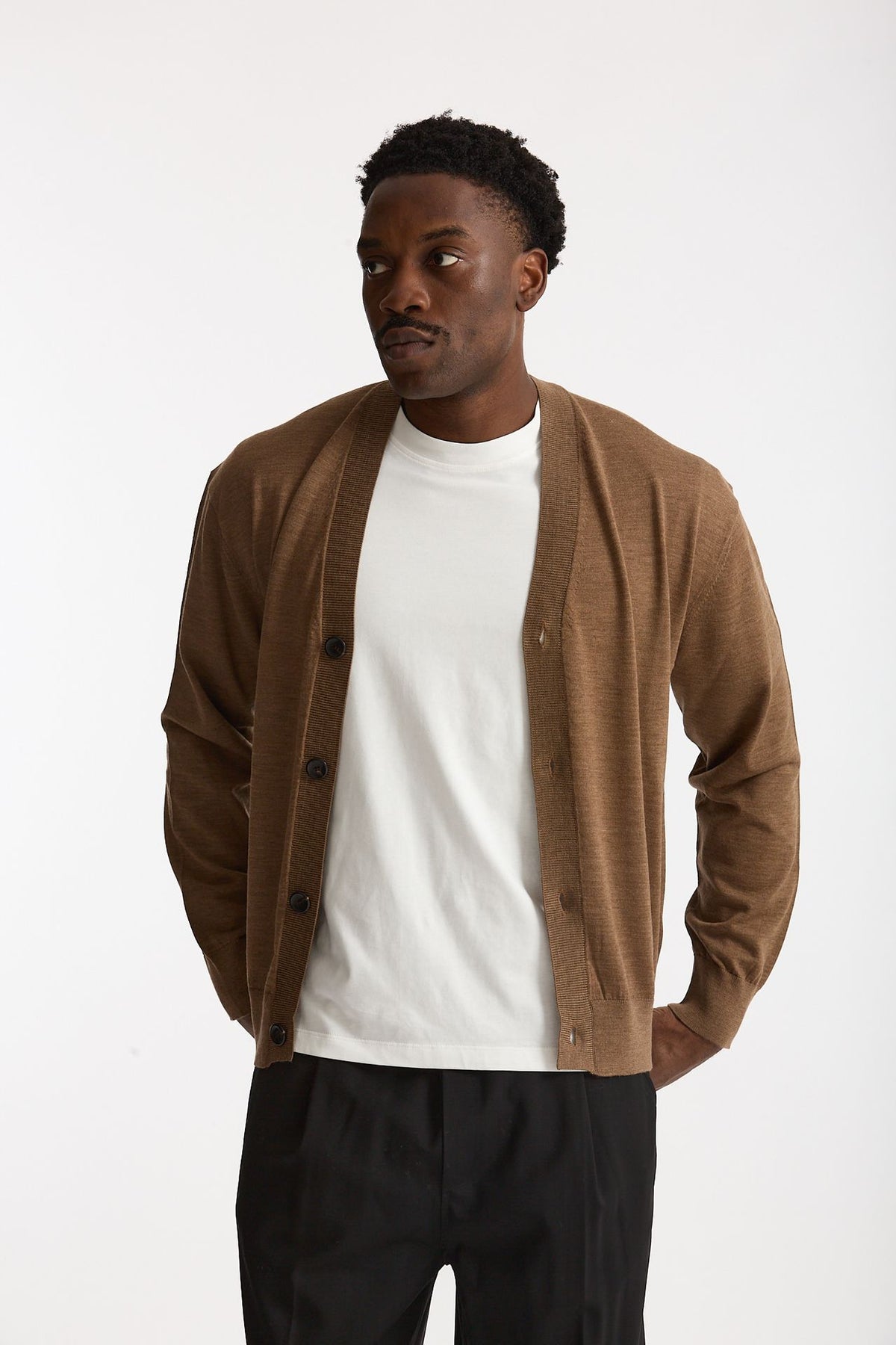 Cardigan in lana rasata cammello uomo Hosio - 6