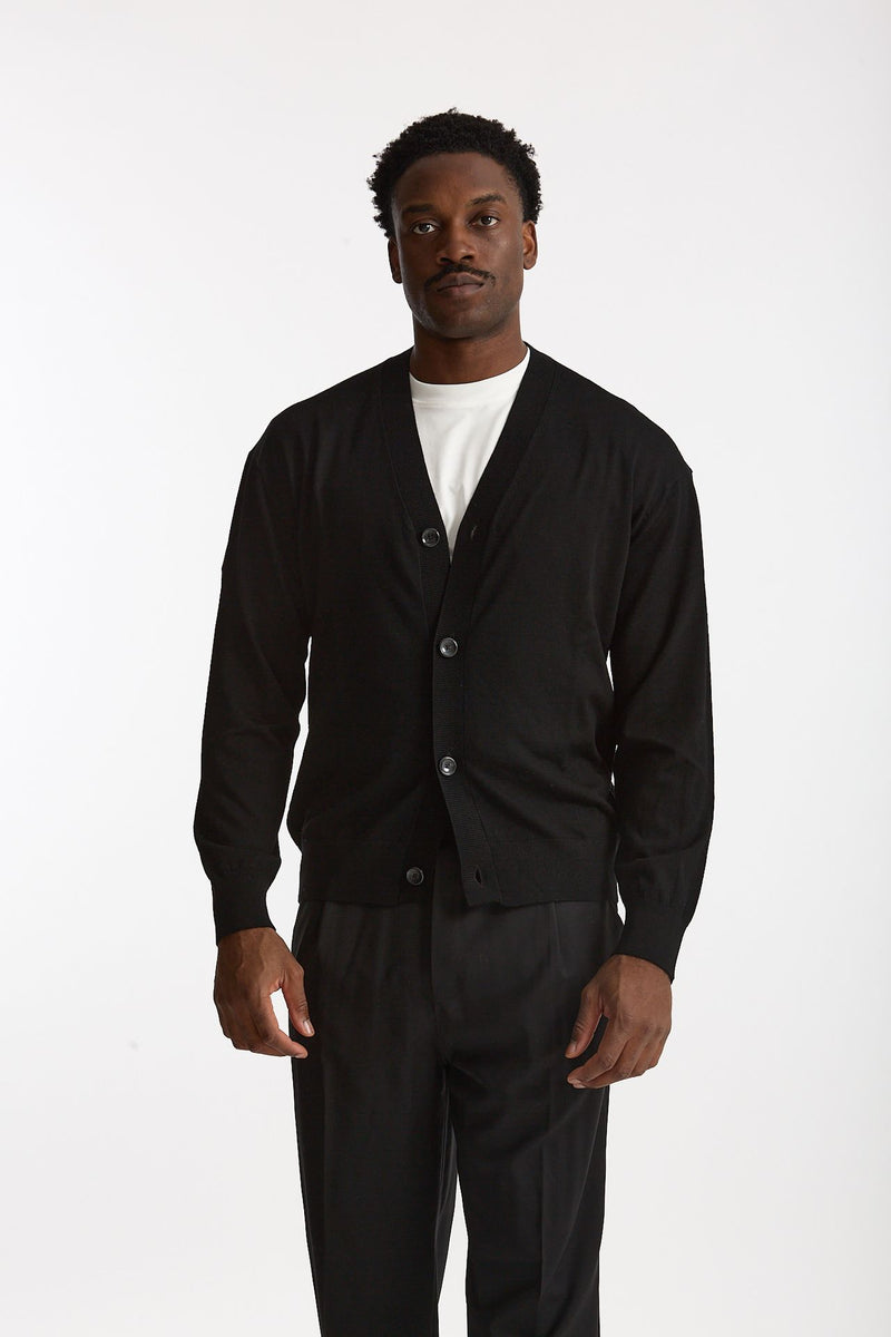 Cardigan in lana rasata nero uomo Hosio - 1