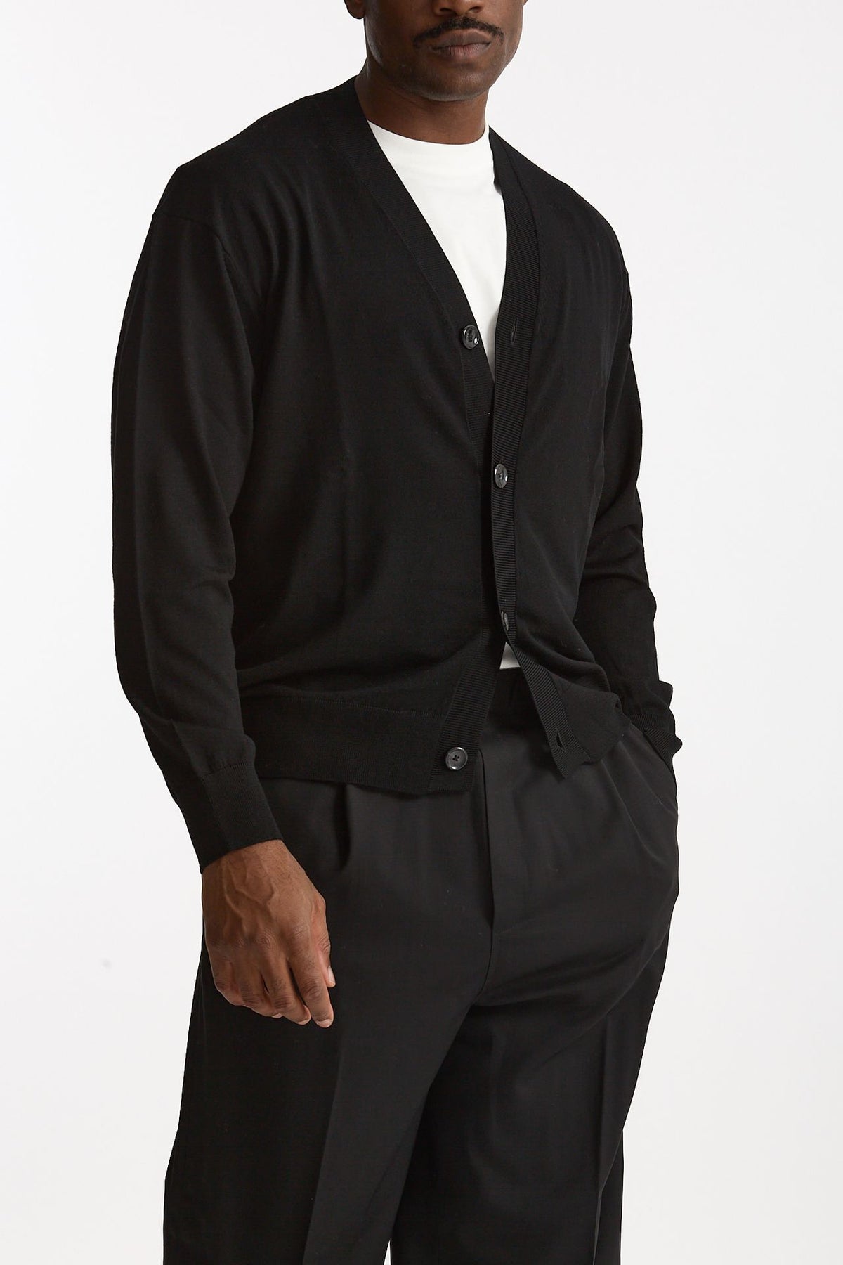 Cardigan in lana rasata nero uomo Hosio - 4
