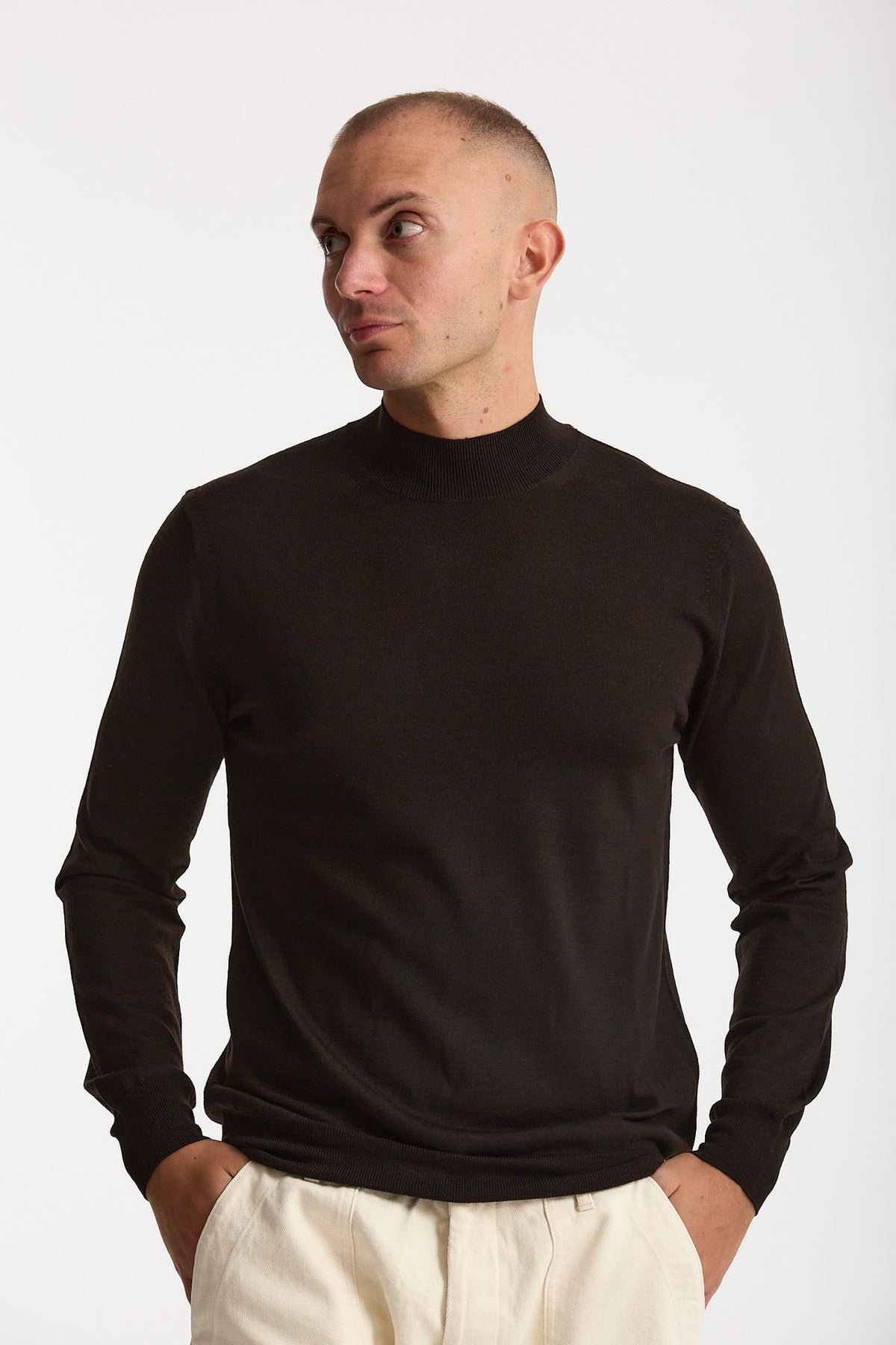 Lupetto in lana rasata marrone uomo Hosio - 1