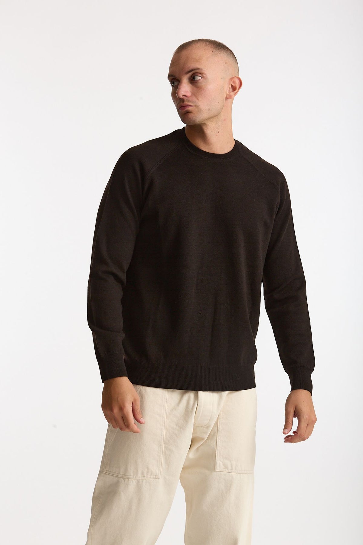Maglia girocollo in lana marrone uomo Hosio - 4