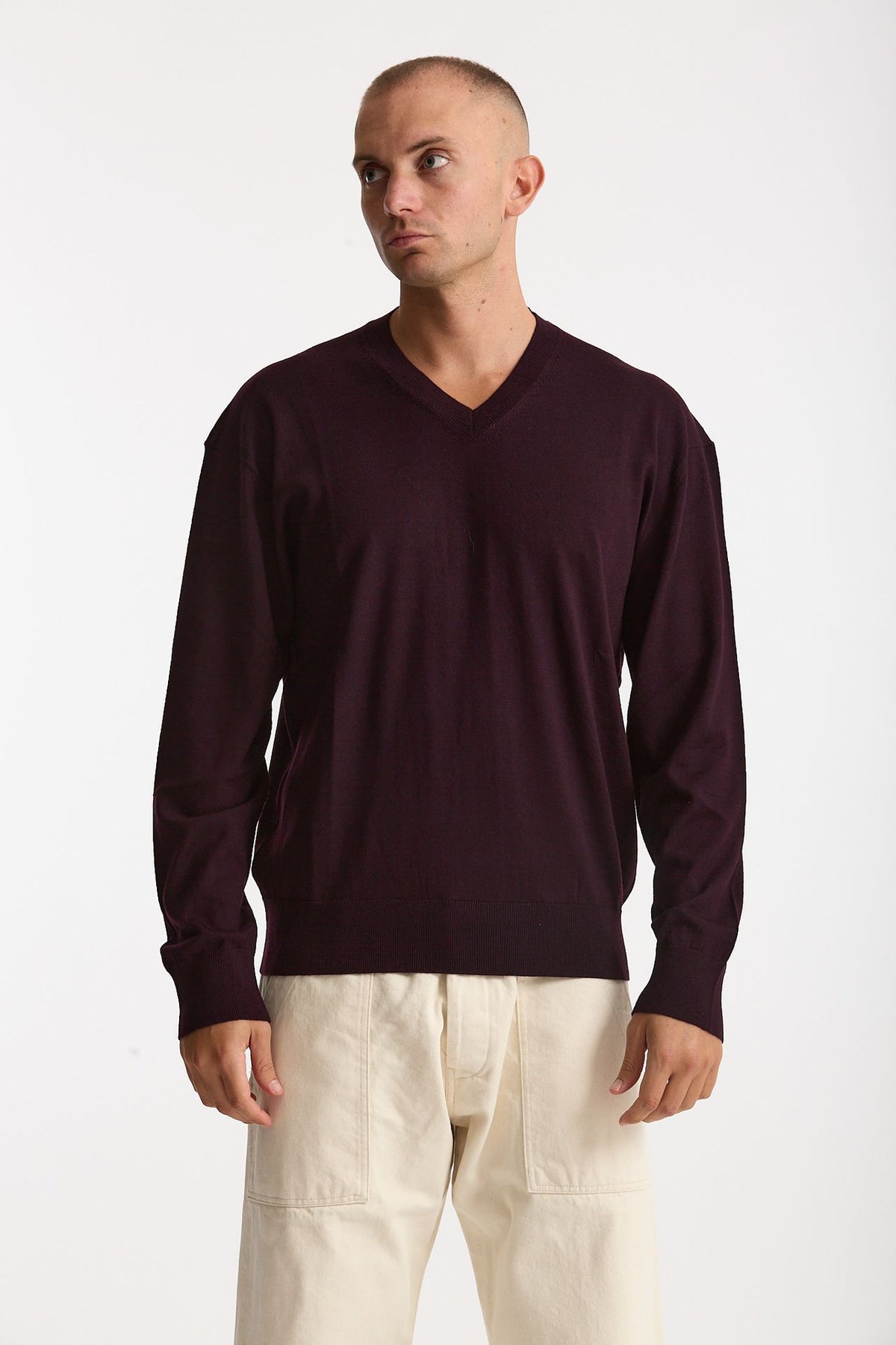 Maglia in lana rasata bordeaux uomo Hosio - 2