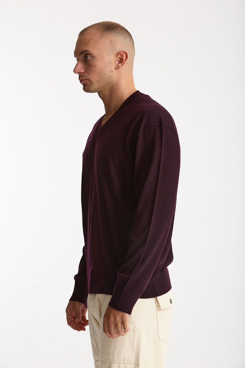 Maglia in lana rasata bordeaux uomo Hosio - 3