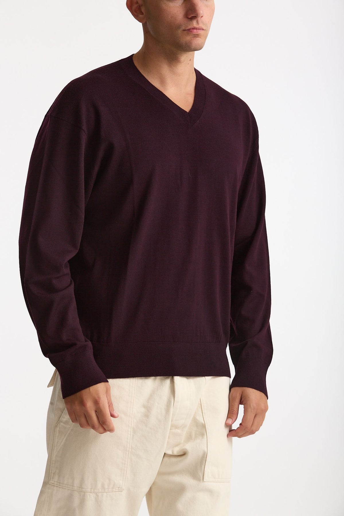 Maglia in lana rasata bordeaux uomo Hosio - 1