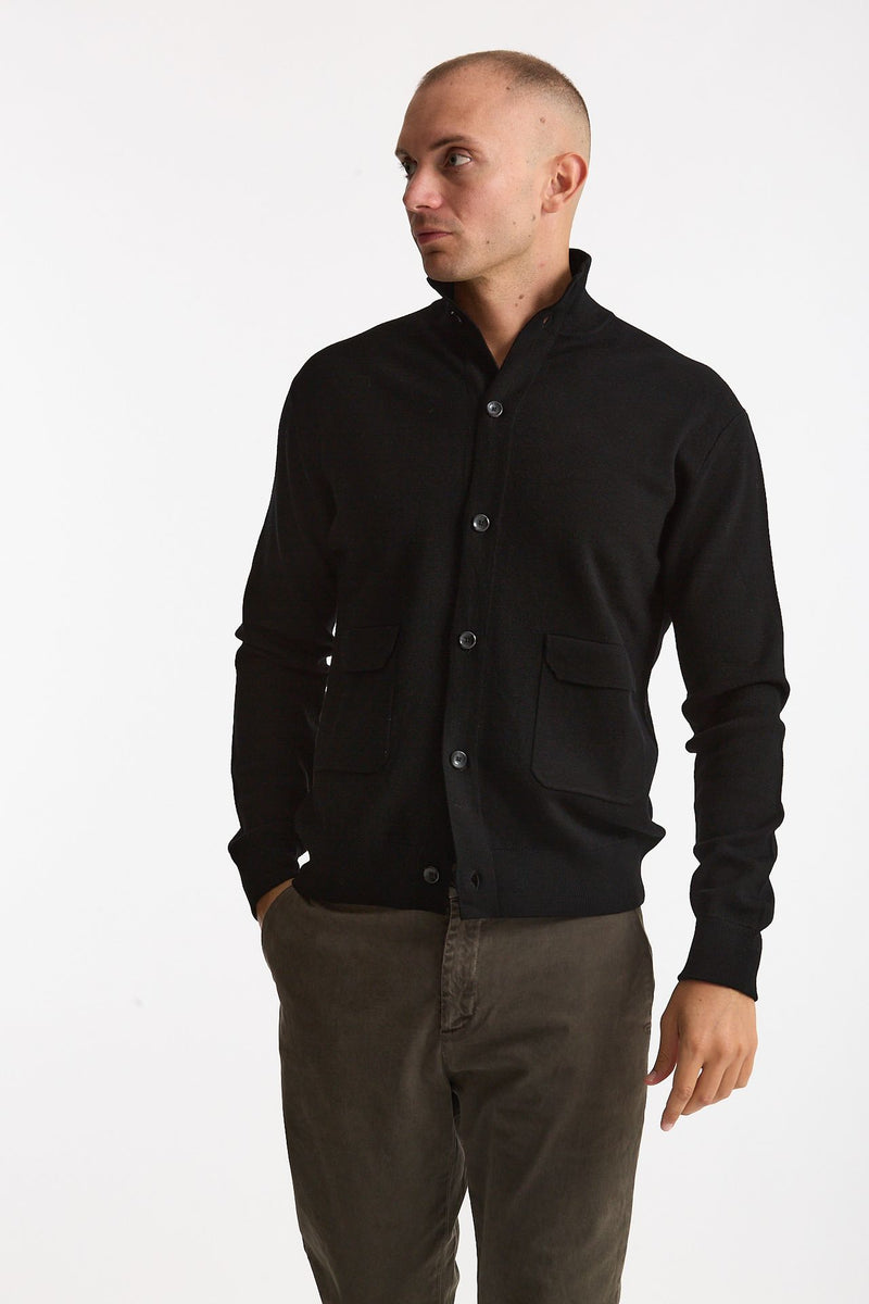 Cardigan in lana nero uomo Hosio - 1