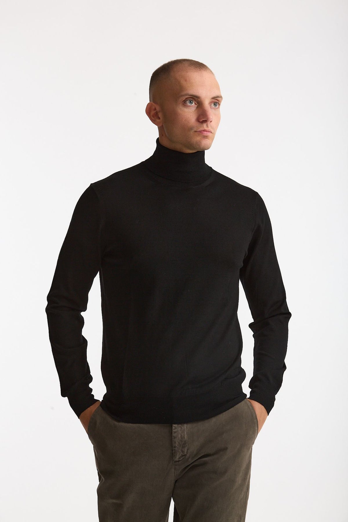 Dolcevita in lana rasata nero uomo Hosio - 1