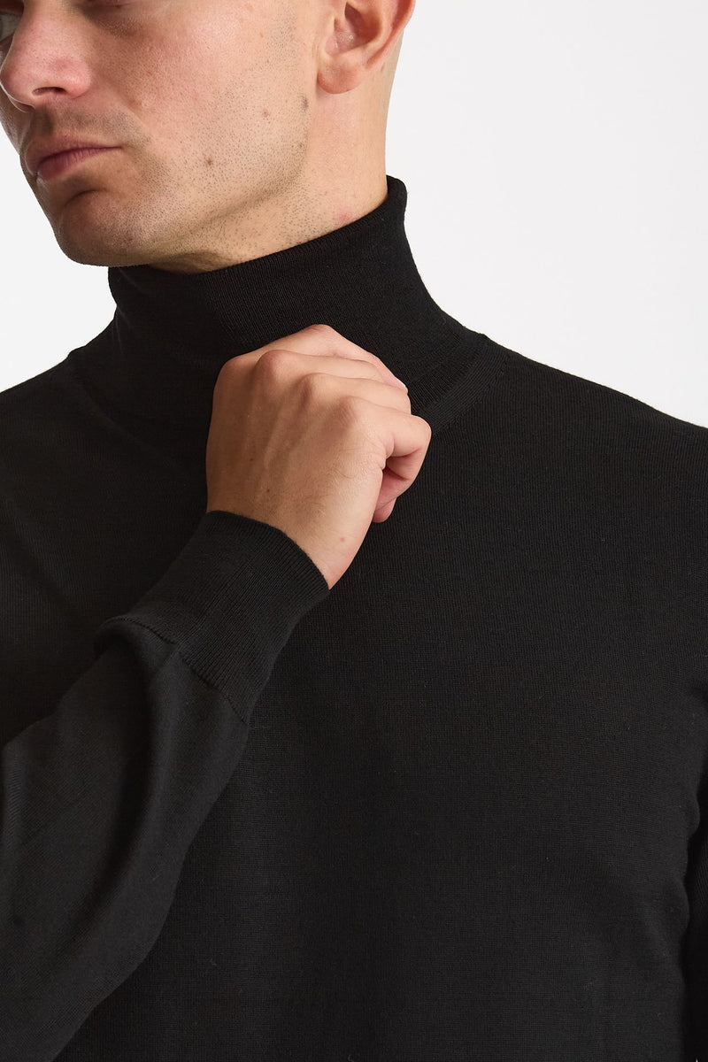 Dolcevita in lana rasata nero uomo Hosio - 5
