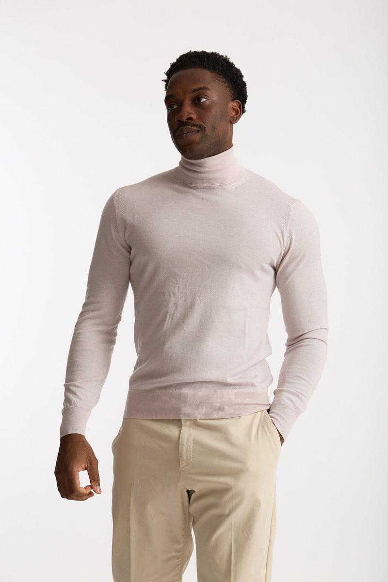 Dolcevita in lana rasata rosa chiaro uomo Hosio - 1