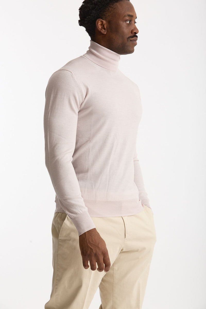 Dolcevita in lana rasata rosa chiaro uomo Hosio - 2