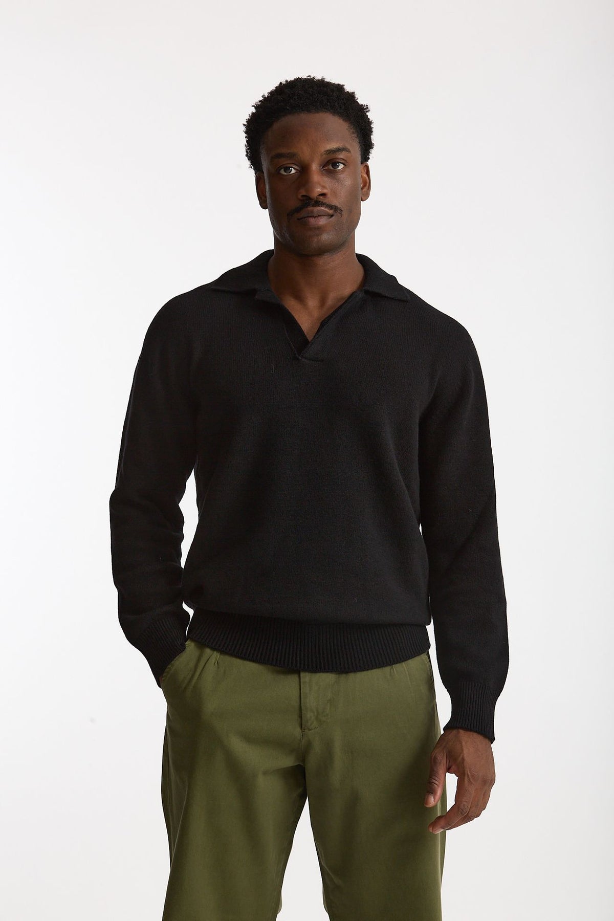Polo lana e cashmere nero uomo Laneus - 1