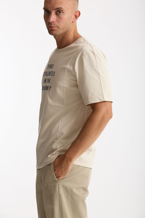 T-shirt ricamata in cotone panna uomo Laneus