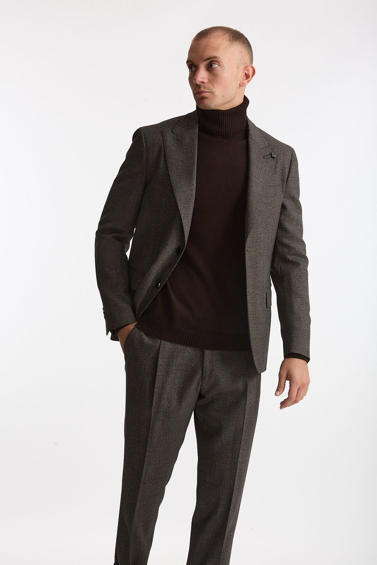 Abito monopetto in lana marrone e grigio uomo Lardini - 5