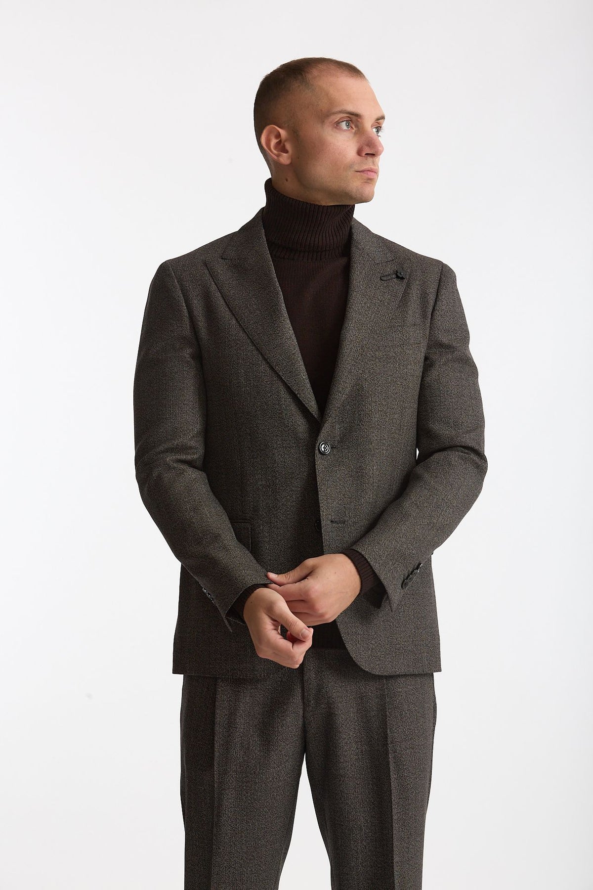 Abito monopetto in lana marrone e grigio uomo Lardini - 1