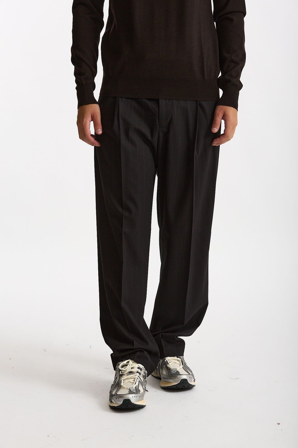 Pantalone gamba ampia gessato nero uomo Marsēm - 1