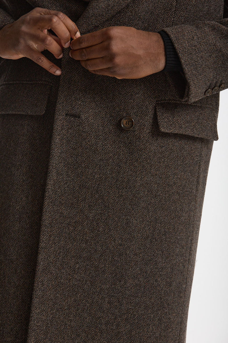 Cappotto doppiopetto spigato marrone uomo Marsēm - 5