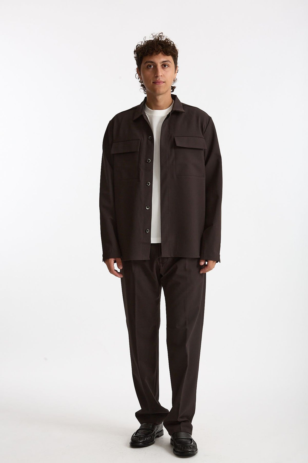 Overshirt lana e poliestere stretch marrone uomo Nine in the morning - 7