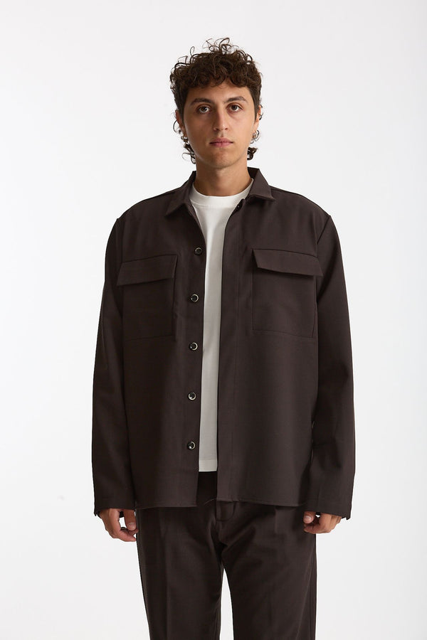 Overshirt lana e poliestere stretch marrone uomo Nine in the morning