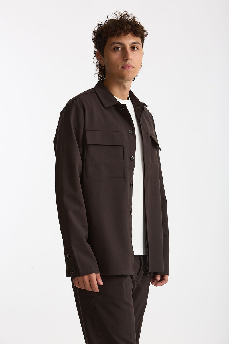 Overshirt lana e poliestere stretch marrone uomo Nine in the morning - 3