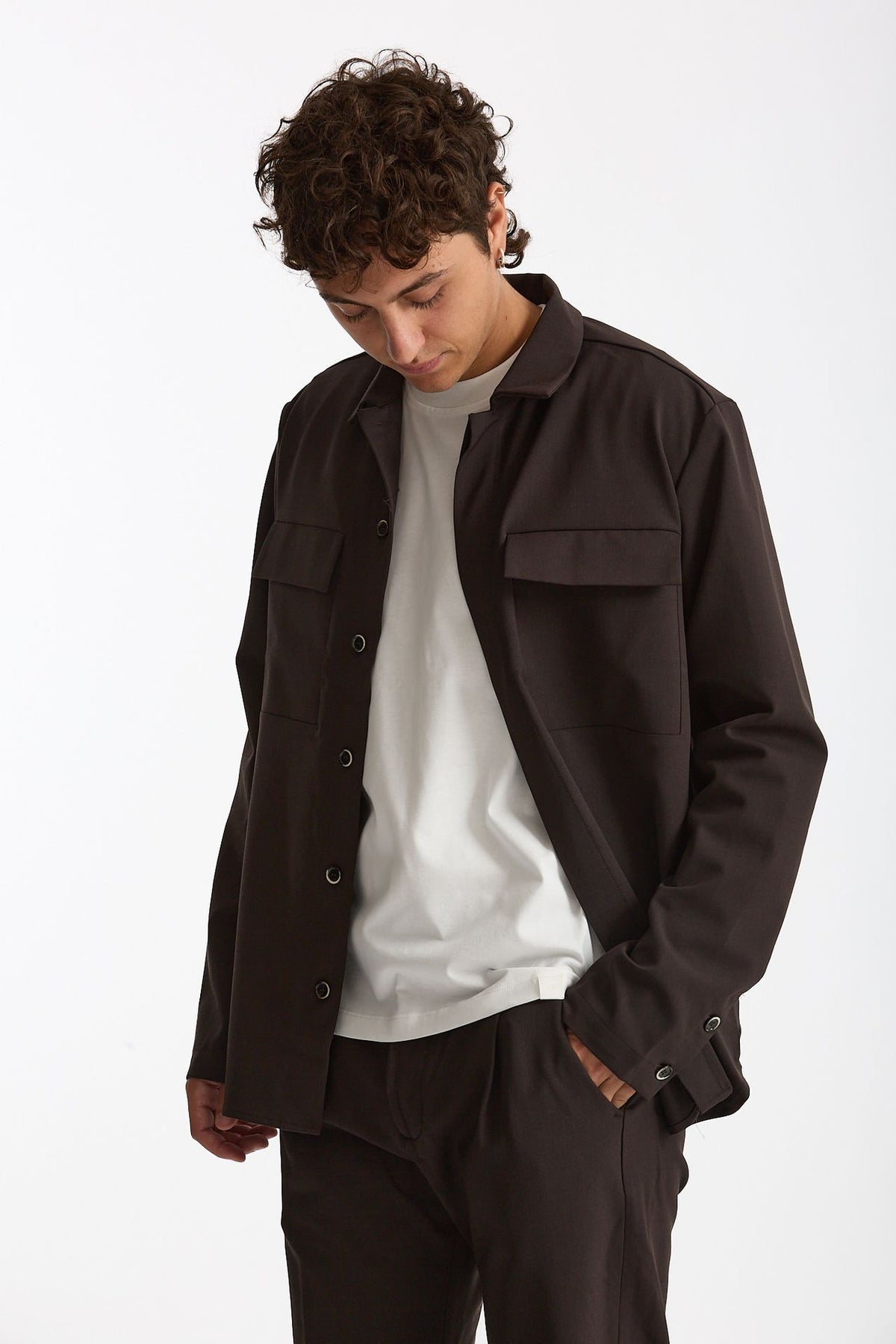 Overshirt lana e poliestere stretch marrone uomo Nine in the morning - 1