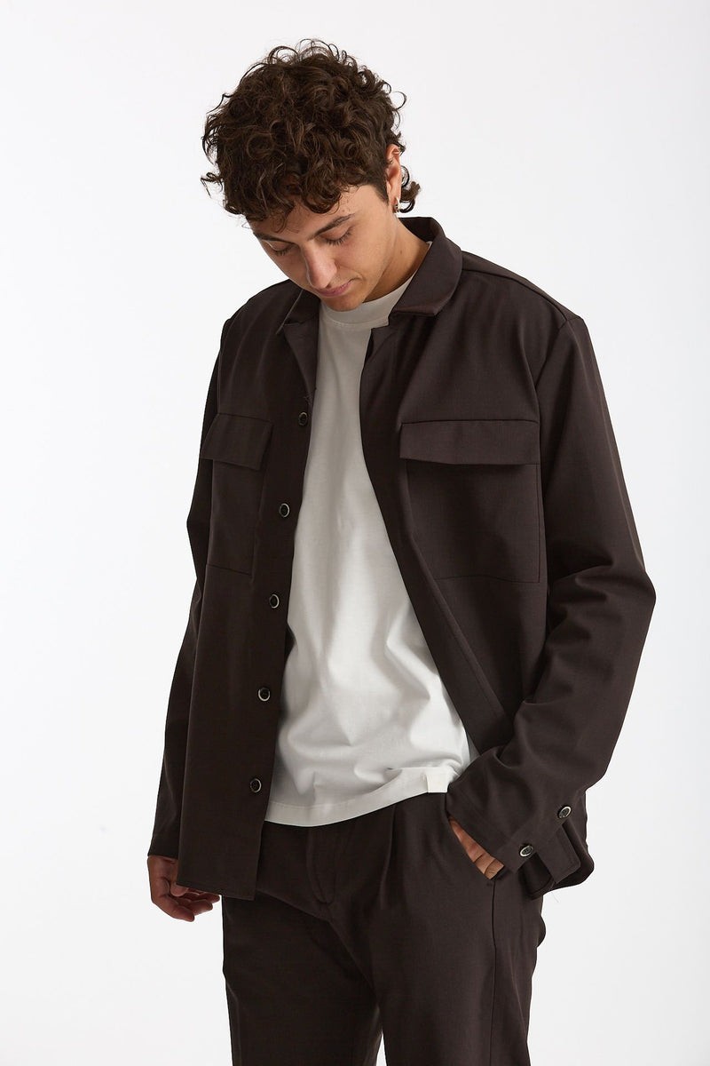 Overshirt lana e poliestere stretch marrone uomo Nine in the morning - 1