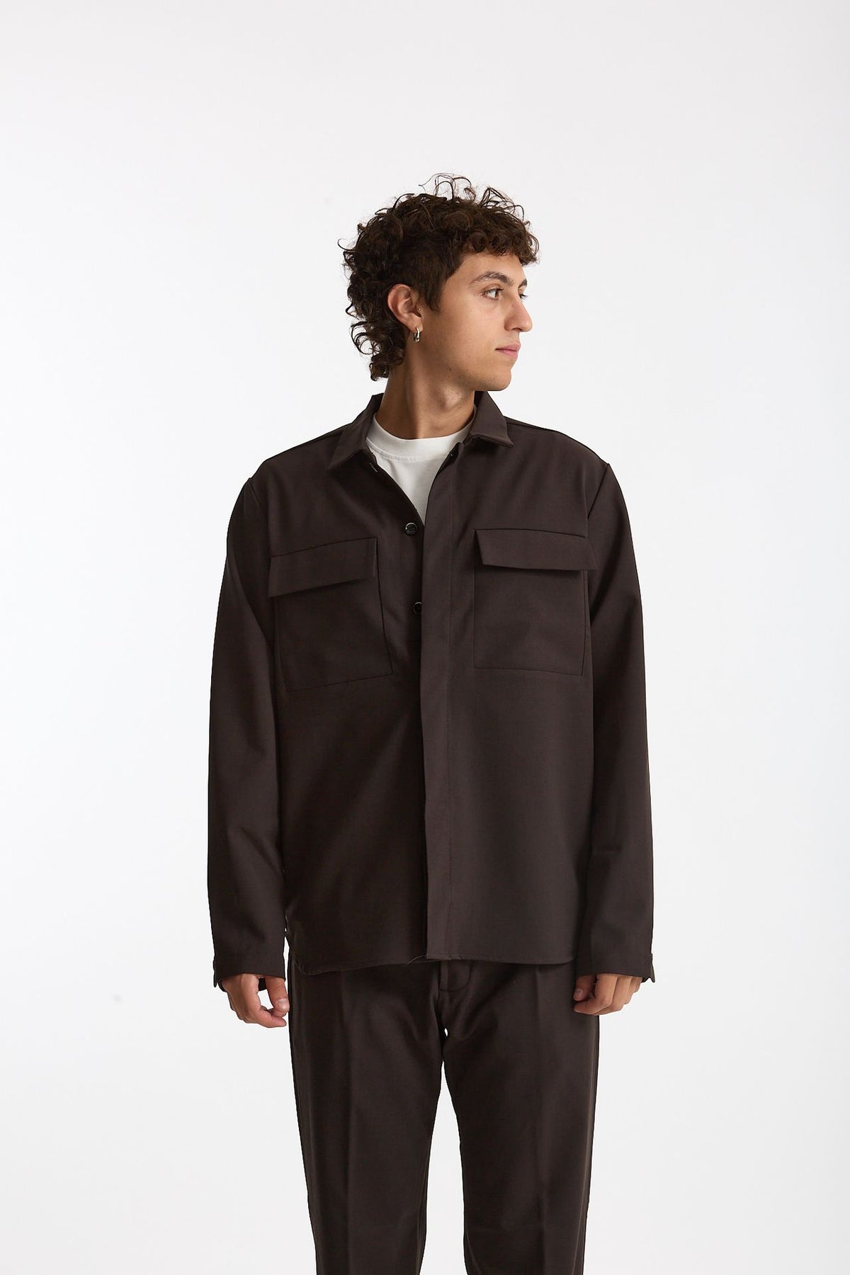 Overshirt lana e poliestere stretch marrone uomo Nine in the morning - 6