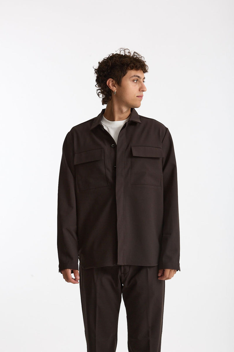 Overshirt lana e poliestere stretch marrone uomo Nine in the morning - 6
