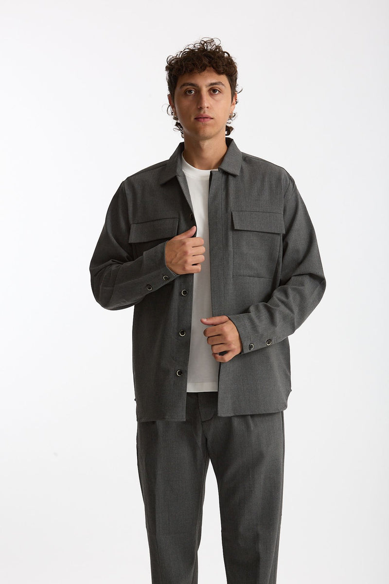 Overshirt lana e poliestere stretch grigio uomo Nine in the morning - 2