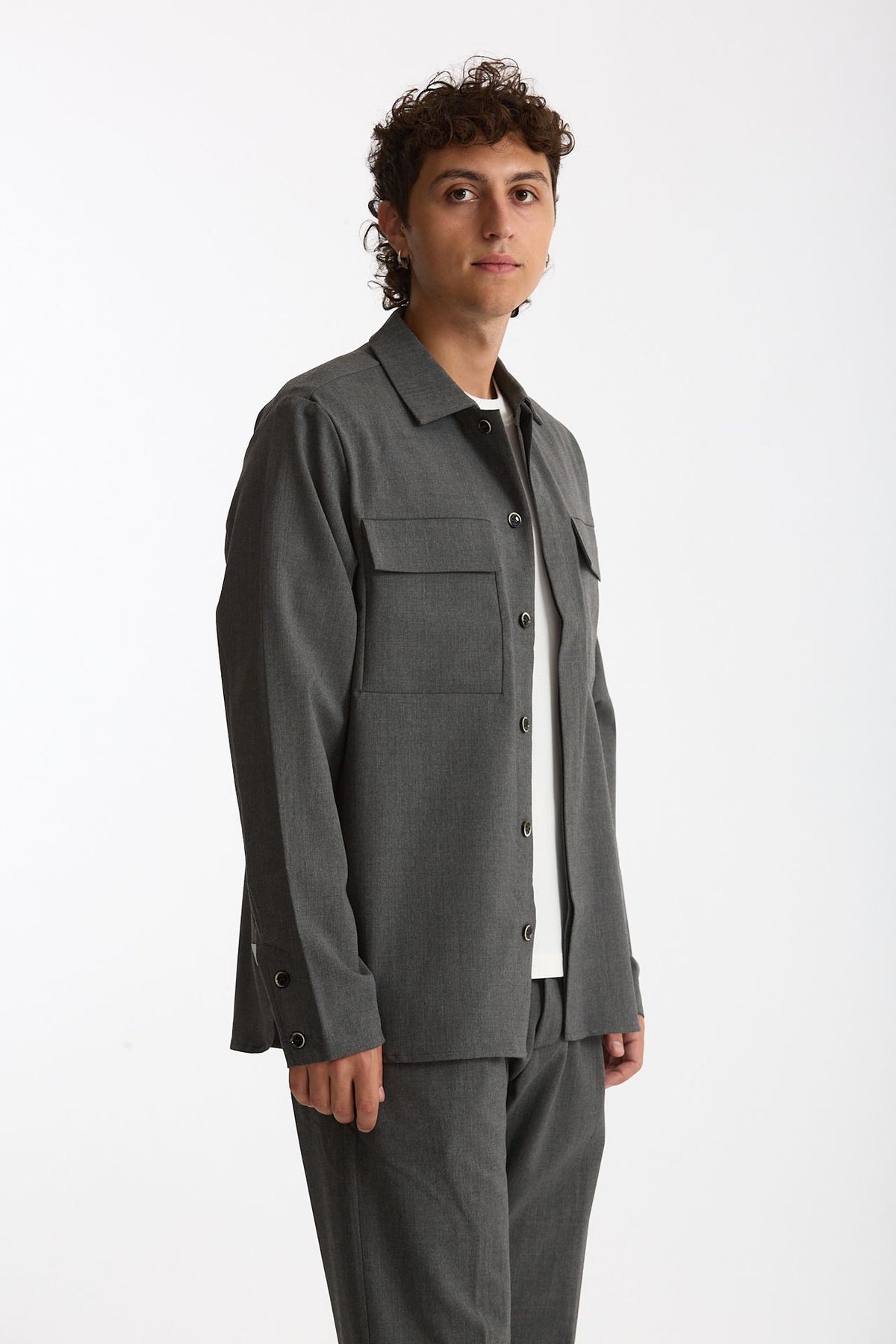 Overshirt lana e poliestere stretch grigio uomo Nine in the morning - 3