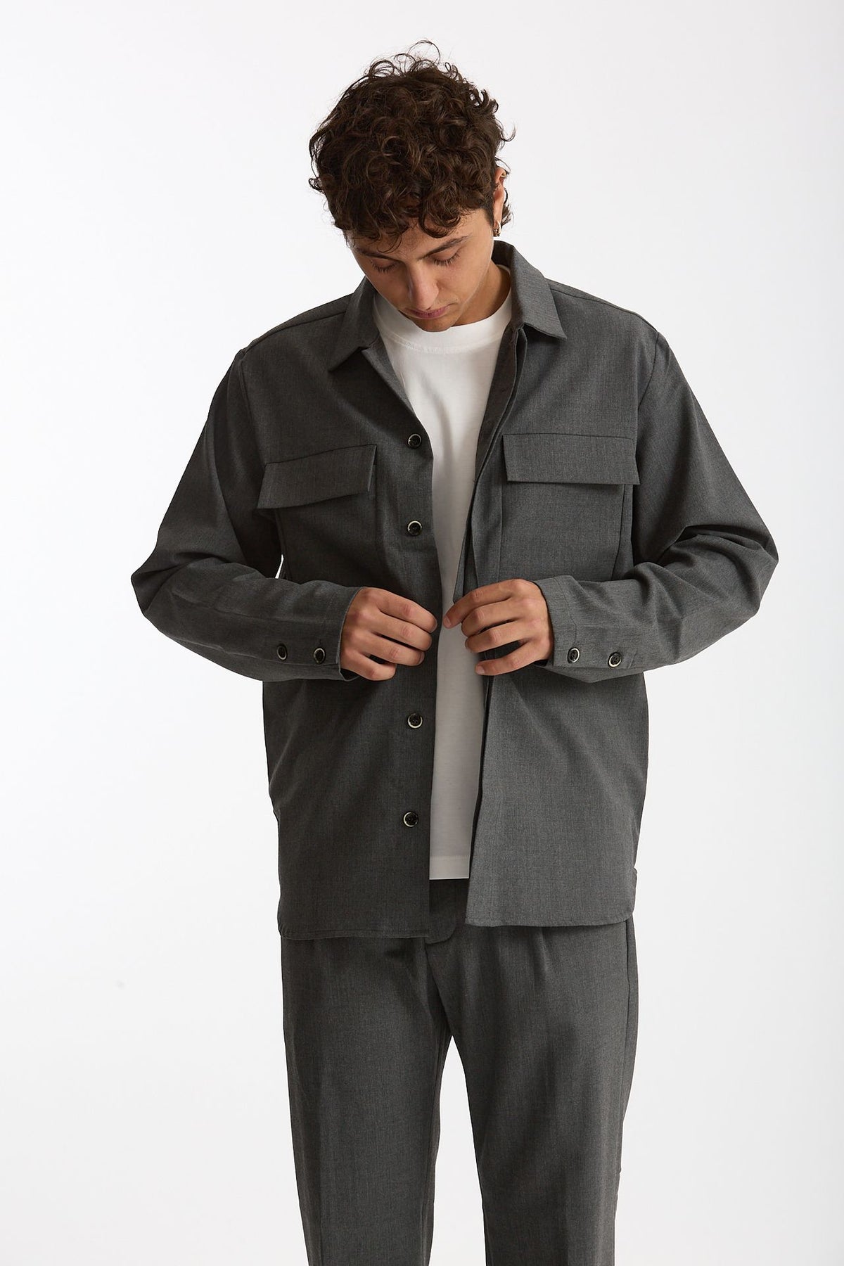 Overshirt lana e poliestere stretch grigio uomo Nine in the morning - 6