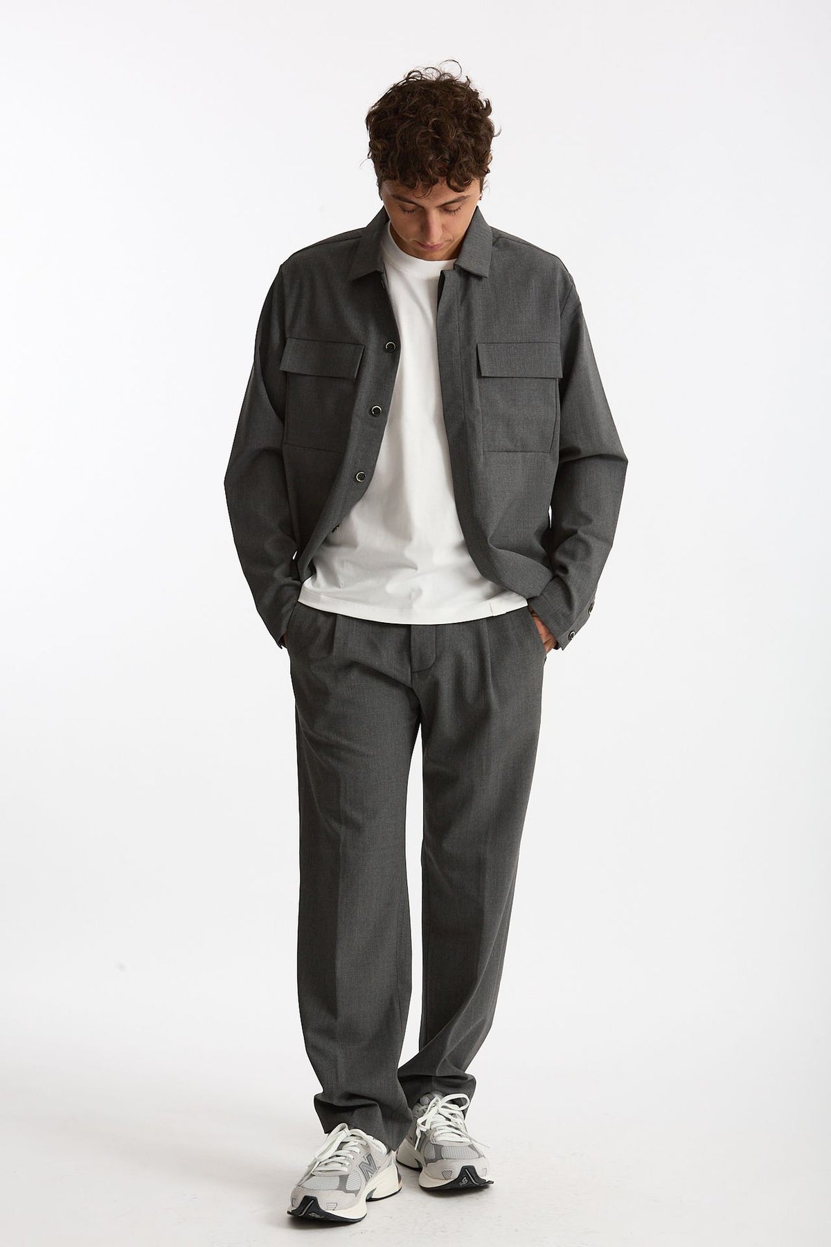 Overshirt lana e poliestere stretch grigio uomo Nine in the morning - 1