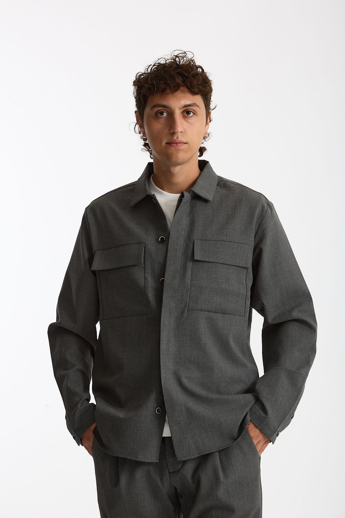 Overshirt lana e poliestere stretch grigio uomo Nine in the morning - 8
