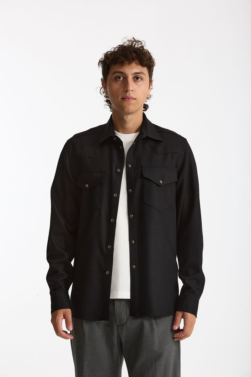 Camicia texana lana e poliestere stretch nero uomo Nine in the morning - 1