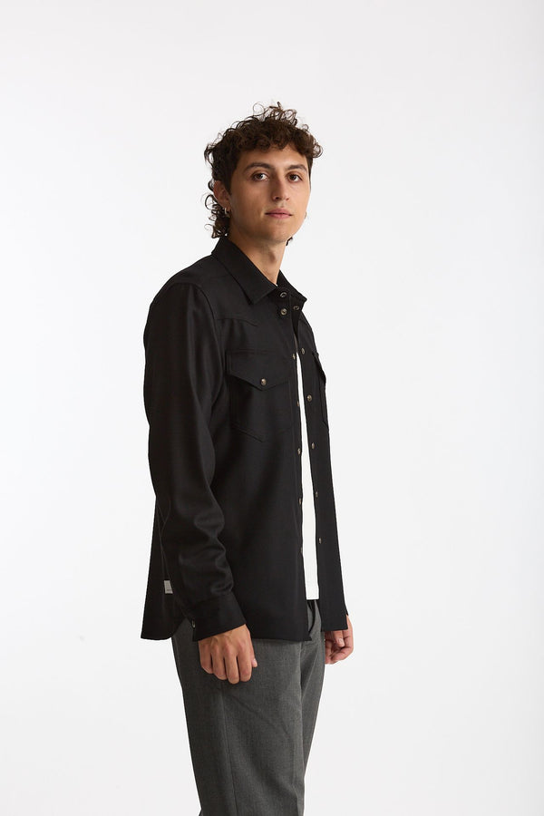Camicia texana lana e poliestere stretch nero uomo Nine in the morning