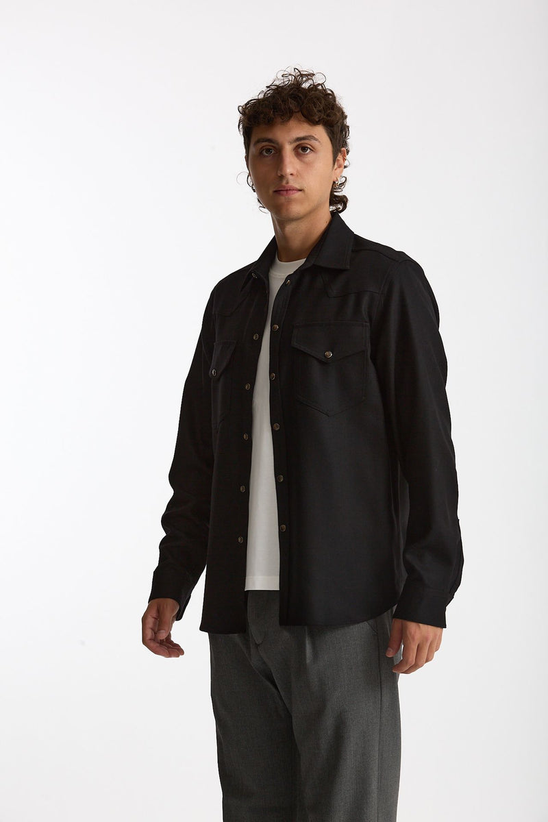 Camicia texana lana e poliestere stretch nero uomo Nine in the morning - 5