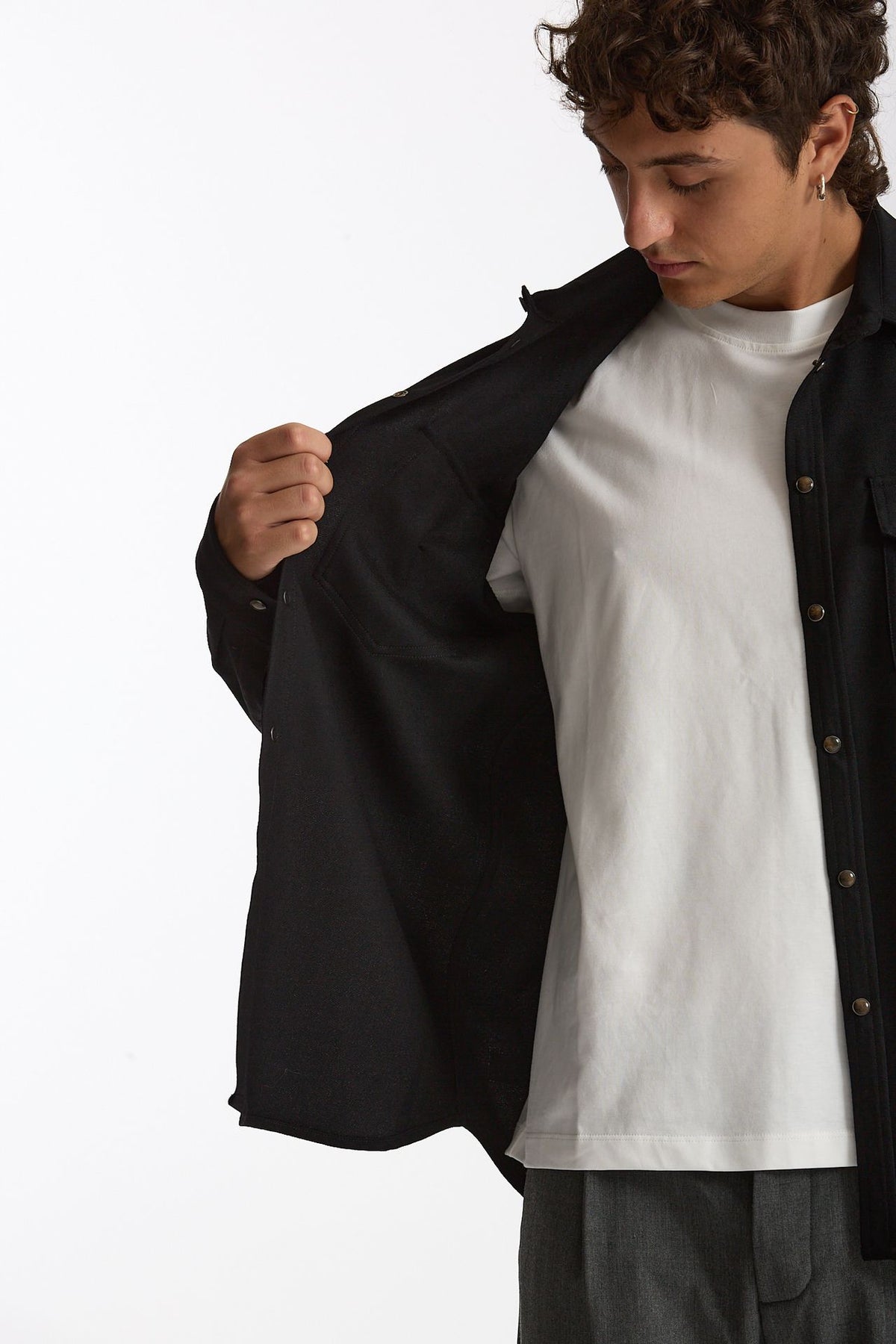 Camicia texana lana e poliestere stretch nero uomo Nine in the morning - 6