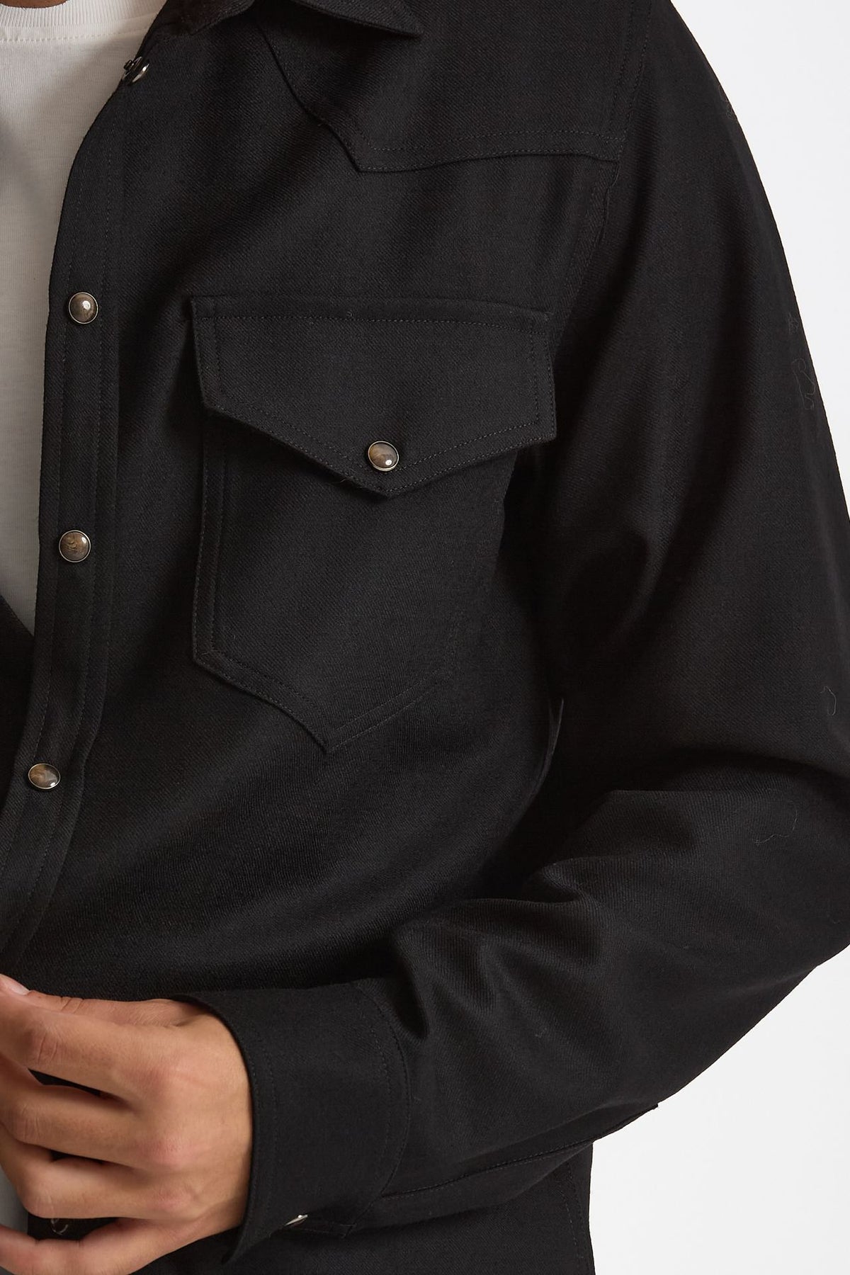 Camicia texana lana e poliestere stretch nero uomo Nine in the morning - 8