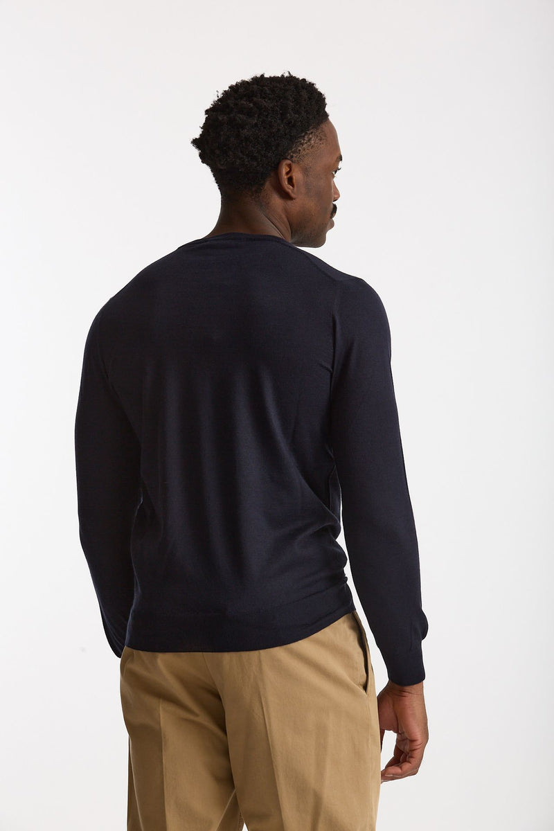 Maglia girocollo in cashmere e seta blu uomo Mauro ottaviani - 3
