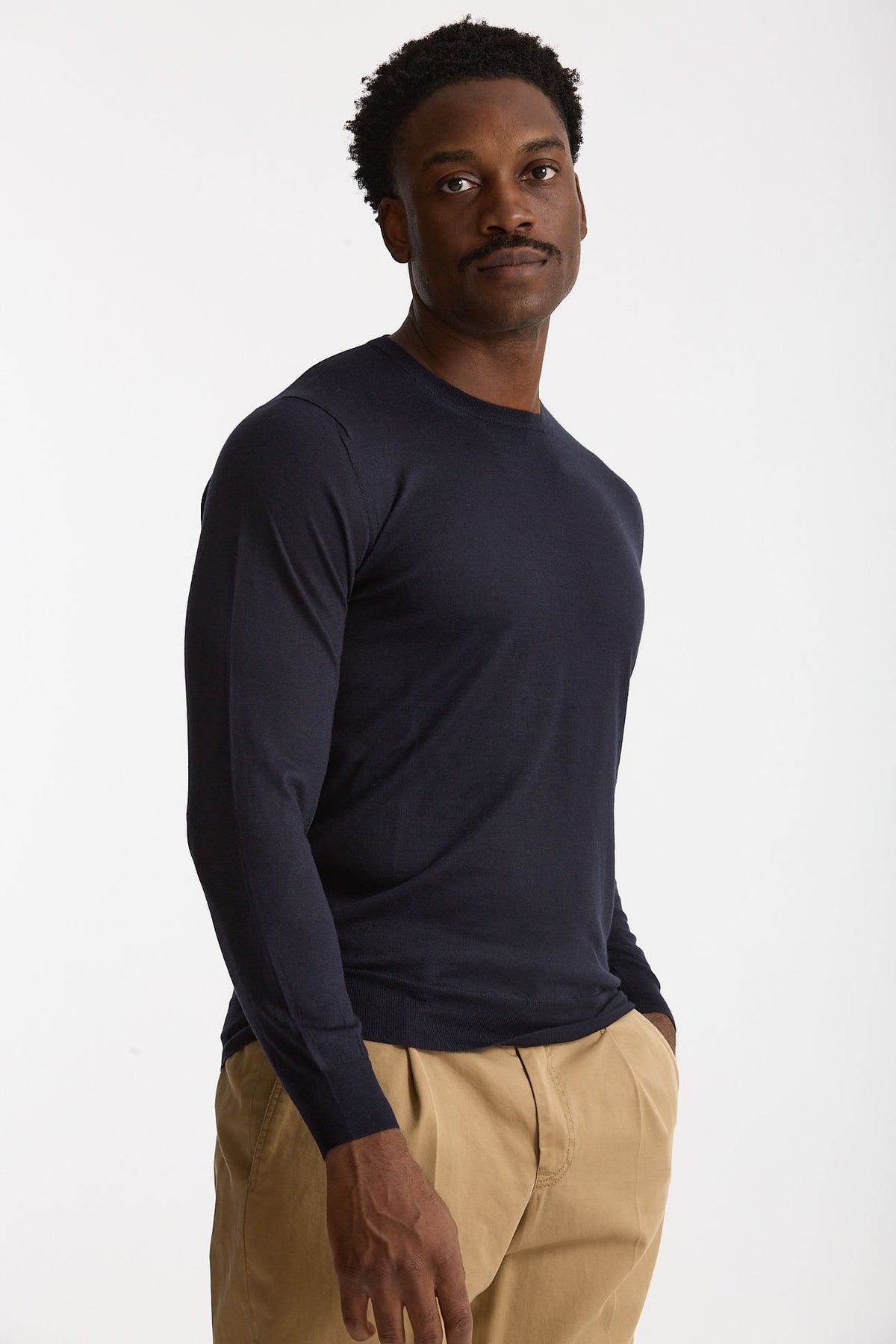 Maglia girocollo in cashmere e seta blu uomo Mauro ottaviani - 4