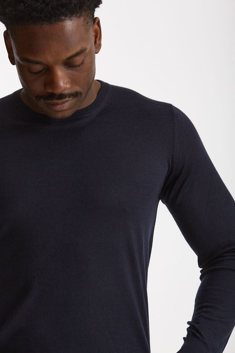 Maglia girocollo in cashmere e seta blu uomo Mauro ottaviani - 5