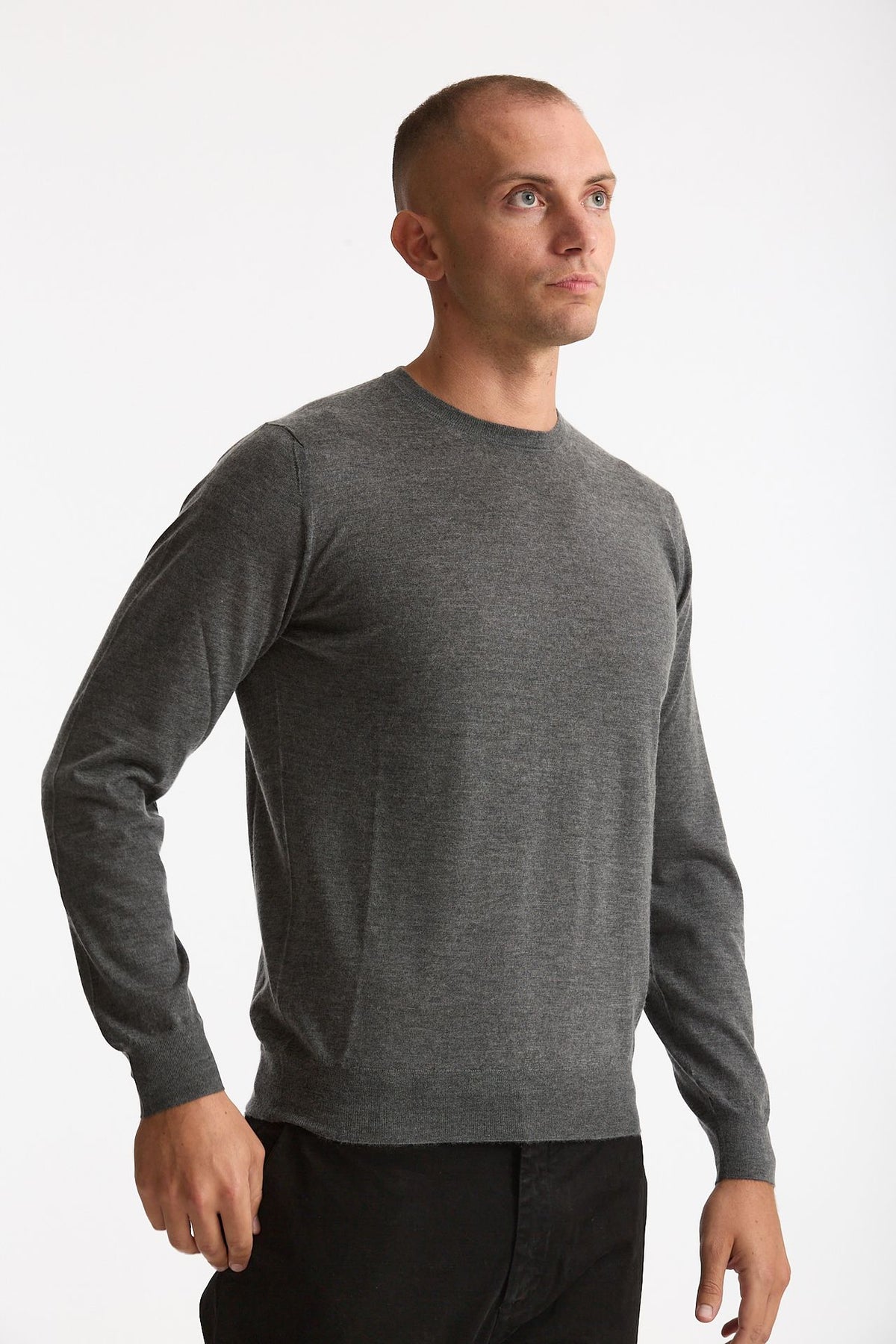 Maglia girocollo in cashmere e seta grigio uomo Mauro ottaviani - 4