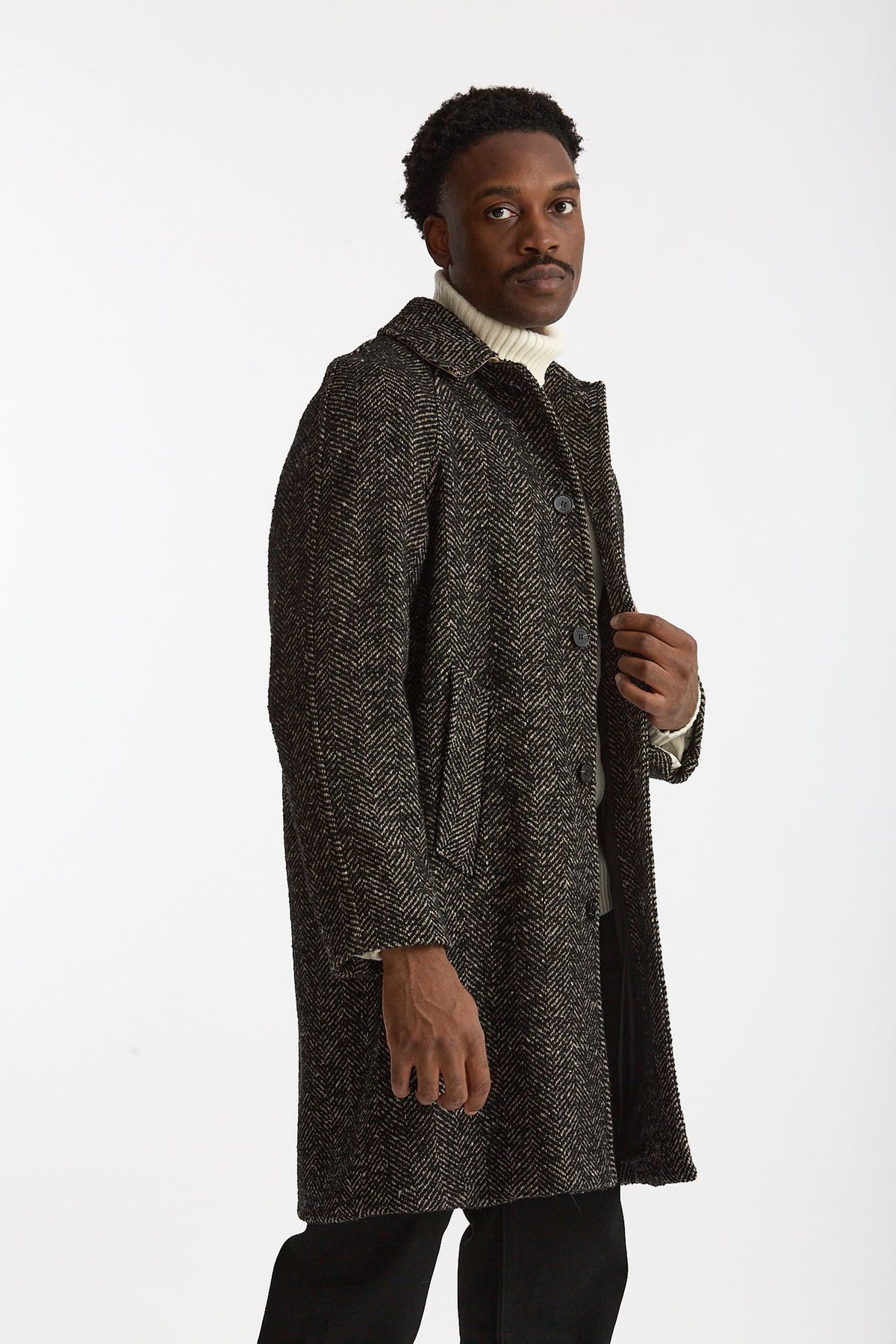 Cappotto MARCELLO monopetto Spinato nero e beige uomo Paltò - 3